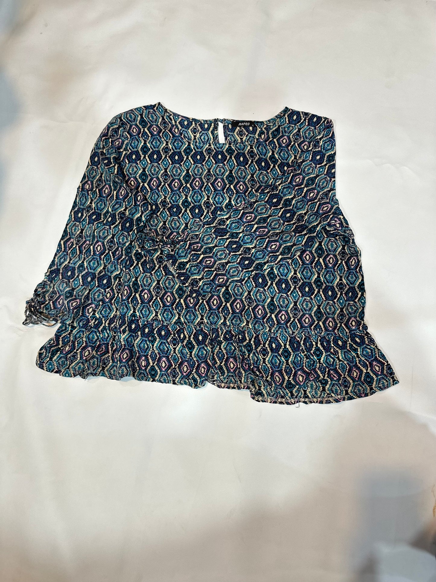 Ladies' Preloved Blue Geometric Print Peplum Blouse