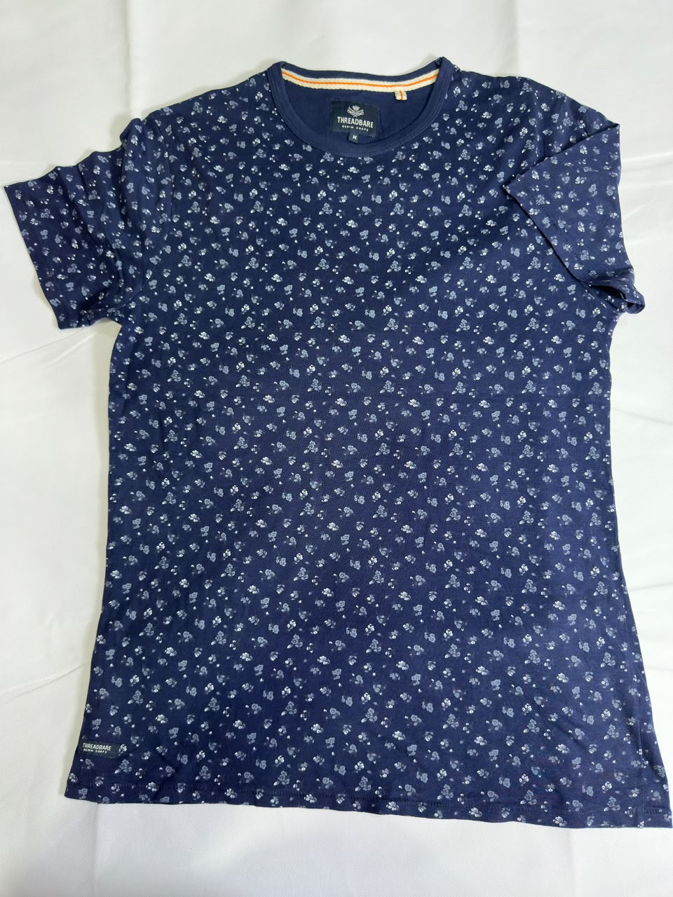 Preloved Threadbare Navy Blue All-Over Ditsy Floral Printed T-Shirt