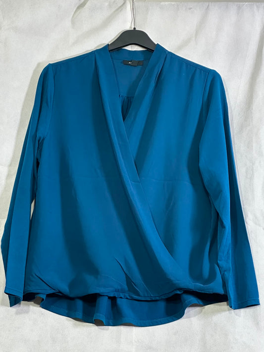 Preloved Alfani Teal Blue Faux-Wrap Long Sleeve Surplice Blouse