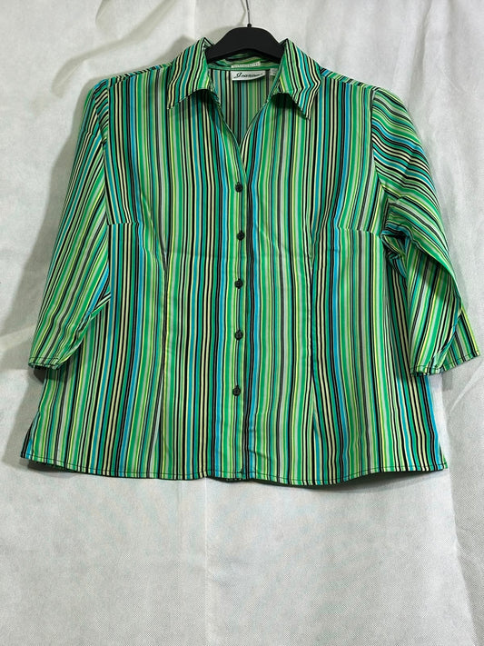 Preloved Joanna Green Multi-Color Vertical Striped Stretch Button-Down Top