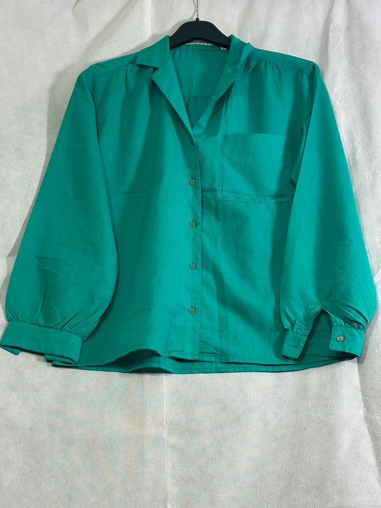 Preloved Emerald Green Vintage Long-Sleeve Button-Down Blouse