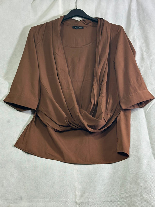 Preloved Antilia Femme Mocha Brown Drape Front Twisted Crossover Blouse