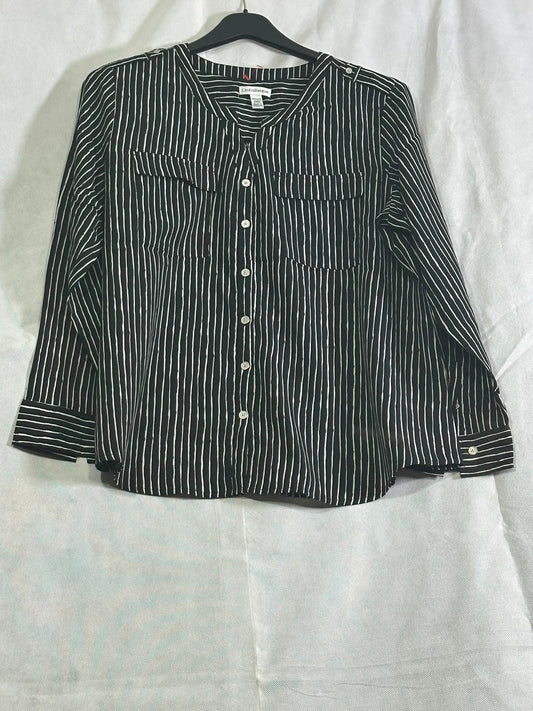 Preloved Croft & Barrow Black & White Vertical Striped Long-Sleeve Blouse
