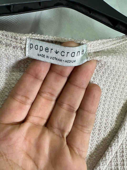 Preloved Paper Crane Beige Waffle Knit Drawstring Cinched Front Top