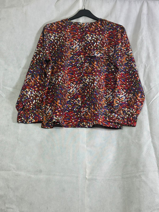Preloved Anne Klein "for new aspects" Multi-Color Abstract Print Long-Sleeve Blouse