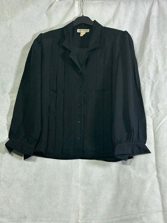 Vintage Ship 'N Shore Classic Black Pleated Front Long-Sleeve Blouse