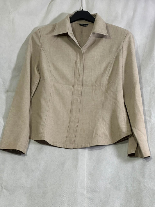 Preloved Miss Paris Neutral Beige Textured Long-Sleeve Button-Down Blouse