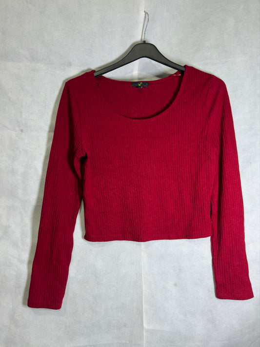 Preloved G21 Deep Red Scoop Neck Ribbed Long Sleeve Crop Top