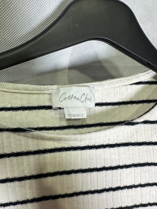 Preloved Cotton Club Off-White Striped Button-Detail Ribbed Long Sleeve Top