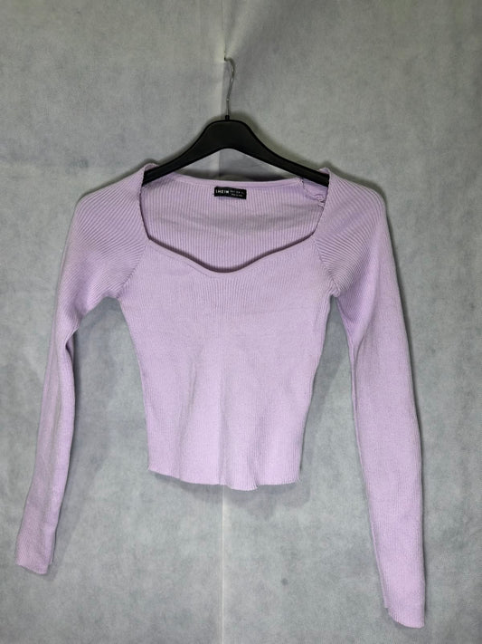 Preloved SHEIN Light Lilac Sweetheart Ribbed Knit Long Sleeve Crop Top