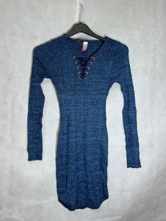Preloved No Boundaries Blue Marled Lace-Up Long Sleeve Knit Sweater Mini Dress