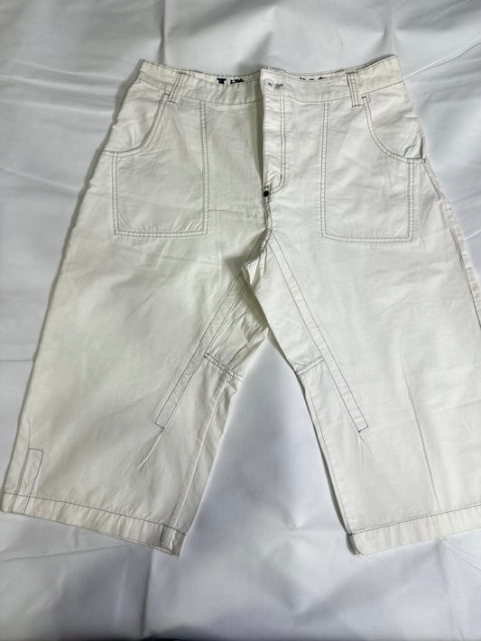 Preloved White Contrast Stitch Wide-Leg Utility Capri Shorts
