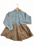 Preloved Kids Chambray & Tulle Tutu Dress – Light Blue & Taupe (Size 4T/5T)