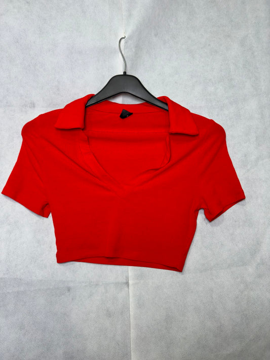 Preloved SHEIN Red Open Collar Ribbed Short Sleeve Crop Top