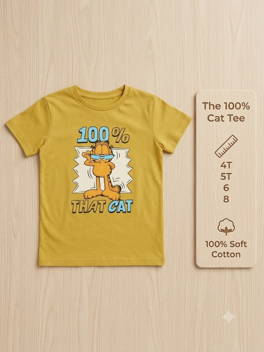 Preloved Kids Garfield "100% That Cat" Graphic T-Shirt – Mustard Yellow 100% Cotton