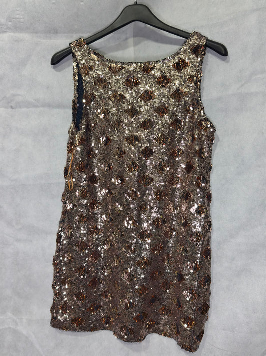 Preloved Bronze Gold Sequin Diamond Pattern Sleeveless Mini Dress