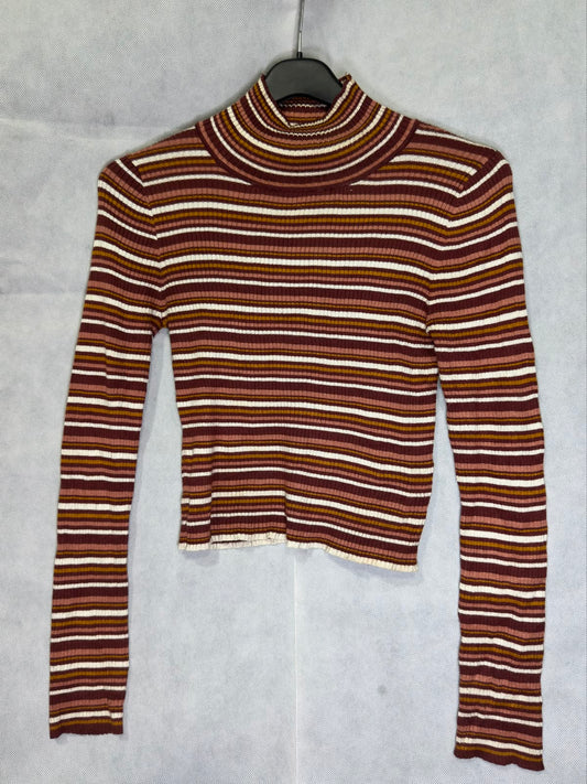 Preloved Pink Republic Striped Mock Neck Long Sleeve Ribbed Sweater Top