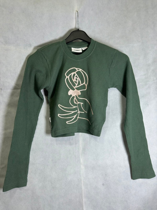Preloved OBEY Olive Green Waffle Knit Rose Graphic Crop Top