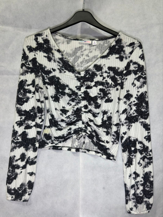 Preloved Tie-Dye Ruched Drawstring Front Long Sleeve Crop Top