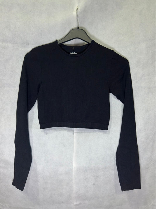 Preloved Lefties Black Seamless Ribbed Crew Neck Long Sleeve Crop Top