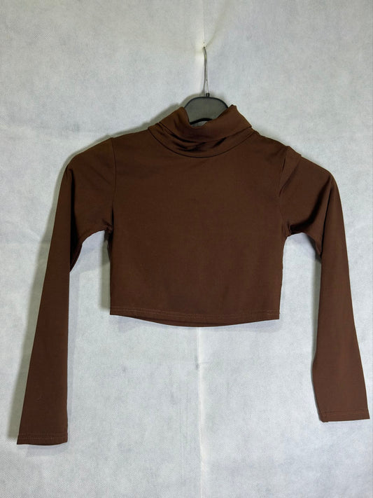 Preloved Shein Brown Fleece-Lined Turtleneck Long Sleeve Crop Top