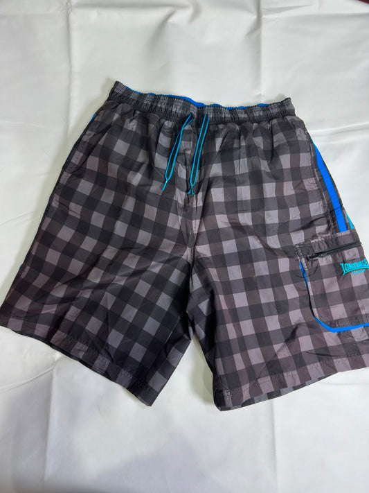 Preloved Lonsdale London Black & Grey Plaid Cargo Swim Shorts