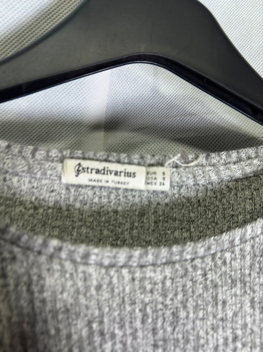 Preloved Stradivarius Grey Marled Ribbed Long Sleeve Crop Sweater Top