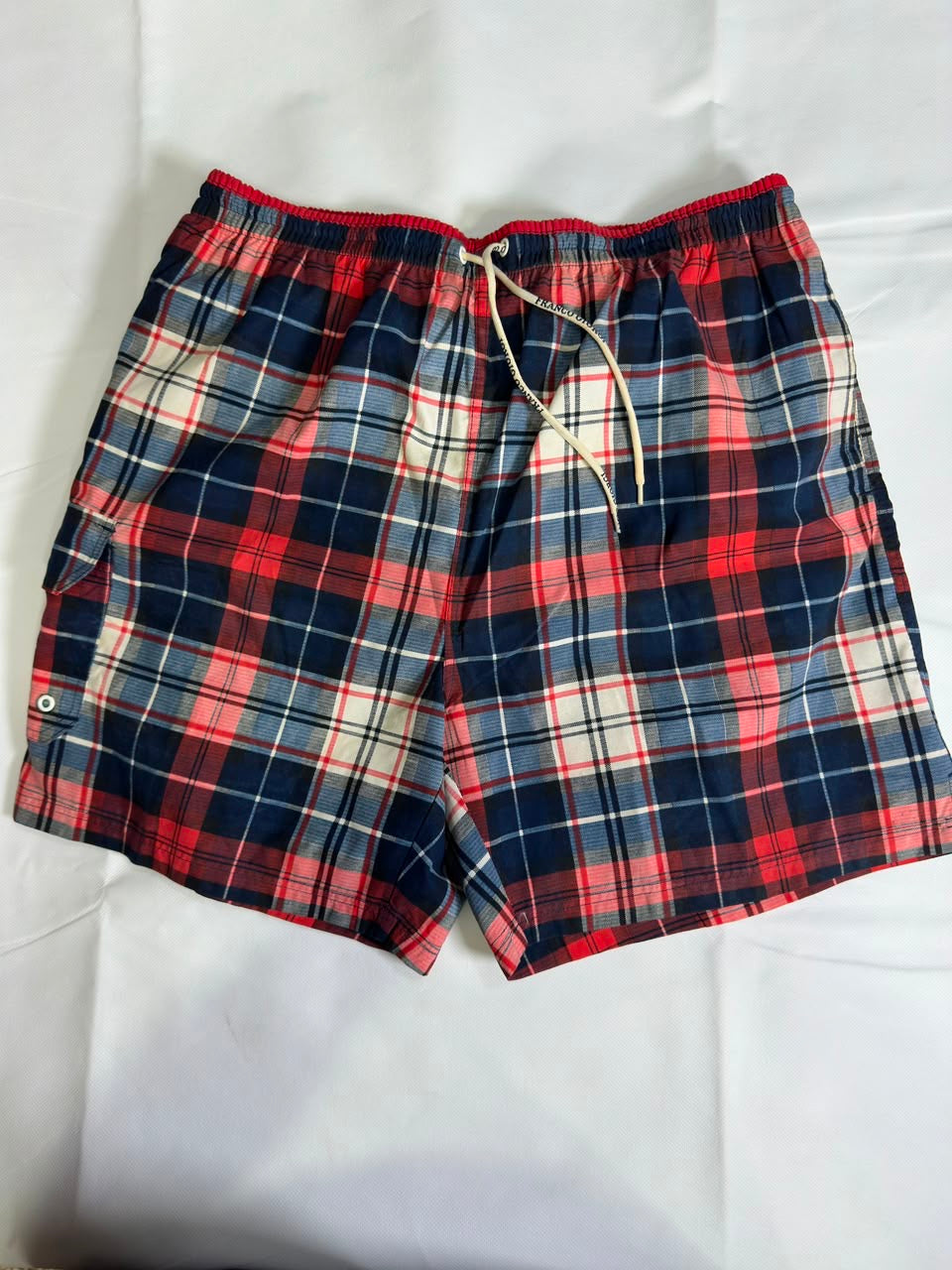 Preloved Franco Giorgio Red & Navy Tartan Plaid Swim Shorts