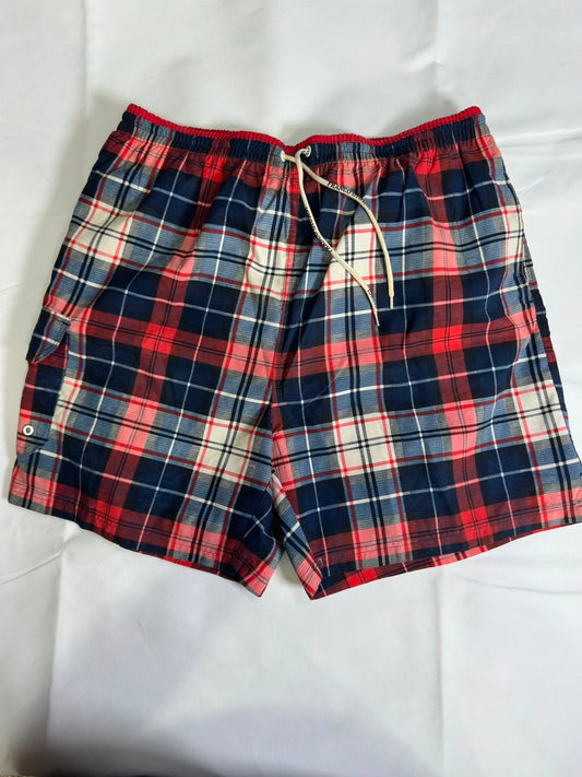 Preloved Franco Giorgio Red & Navy Tartan Plaid Swim Shorts