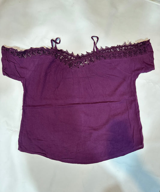 Ladies' Preloved Purple Crochet Lace Cold-Shoulder Blouse