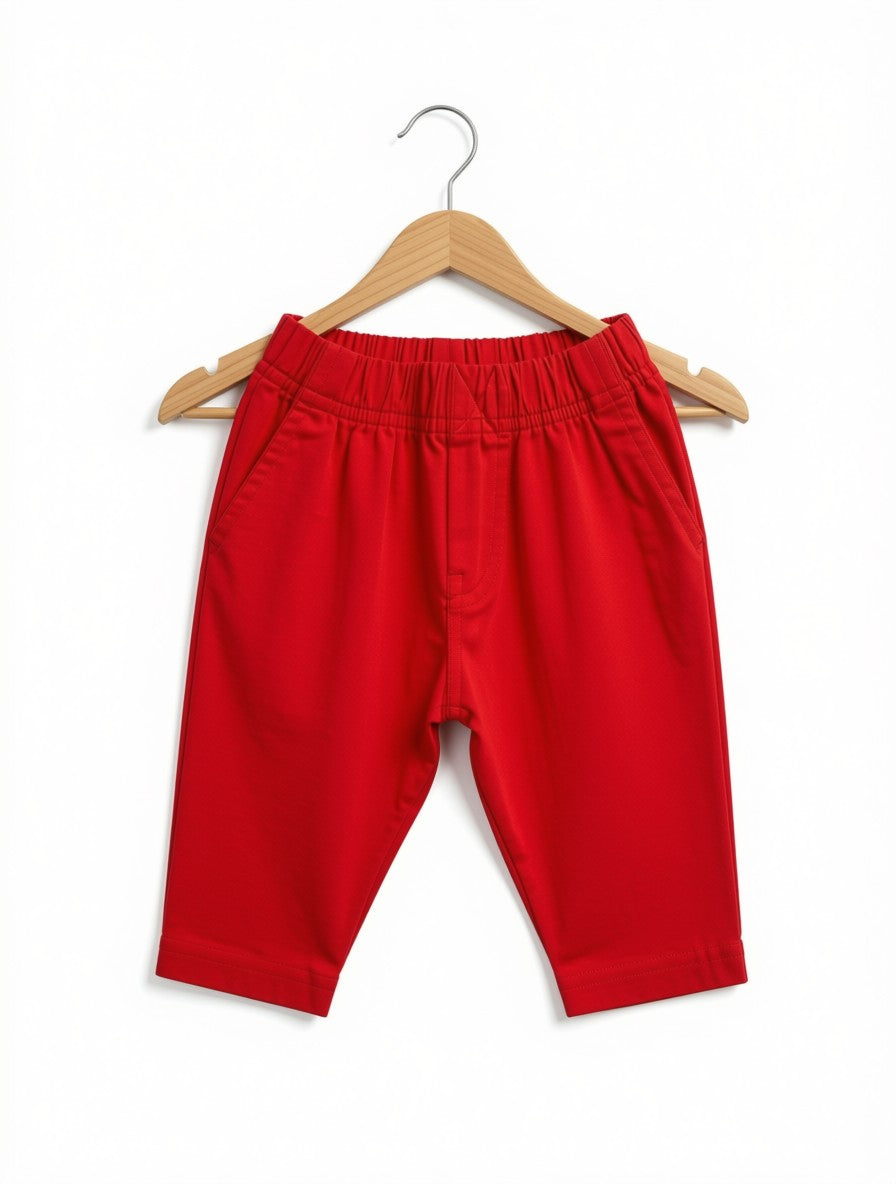 Boys' Preloved Vibrant Red Cotton Twill Pants (Size 18-24M)