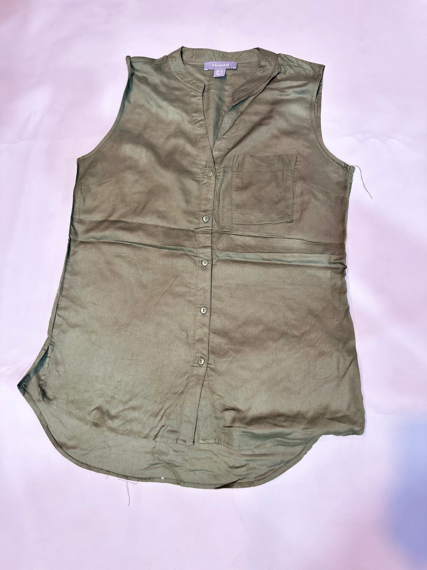 Primark Olive Khaki Green Sleeveless Button-Down Tunic Top
