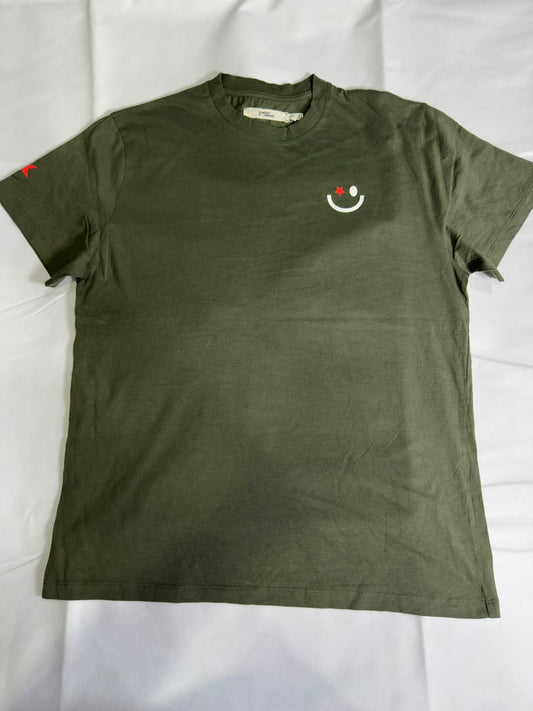 Preloved Olive Green Red Star Smiley Graphic T-Shirt