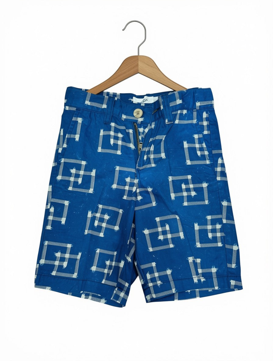 Boys Preloved Blue Abstract Grid Casual Shorts (Size 5-6Y)