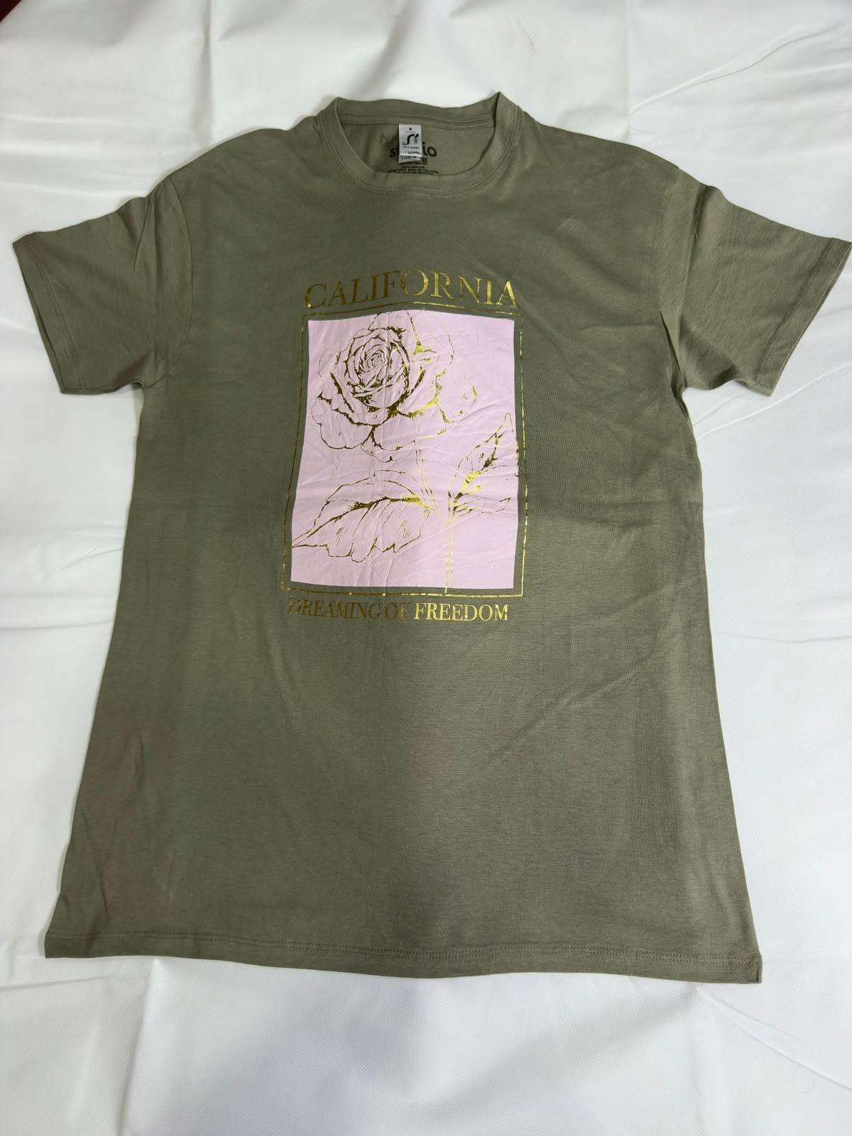 Preloved Olive Green "California Rose" Gold Foil Graphic T-Shirt