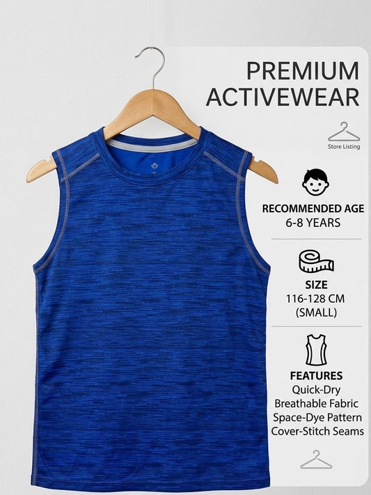 Preloved Kids Premium Activewear Sleeveless Top – Blue Space-Dye (Ages 6-8)