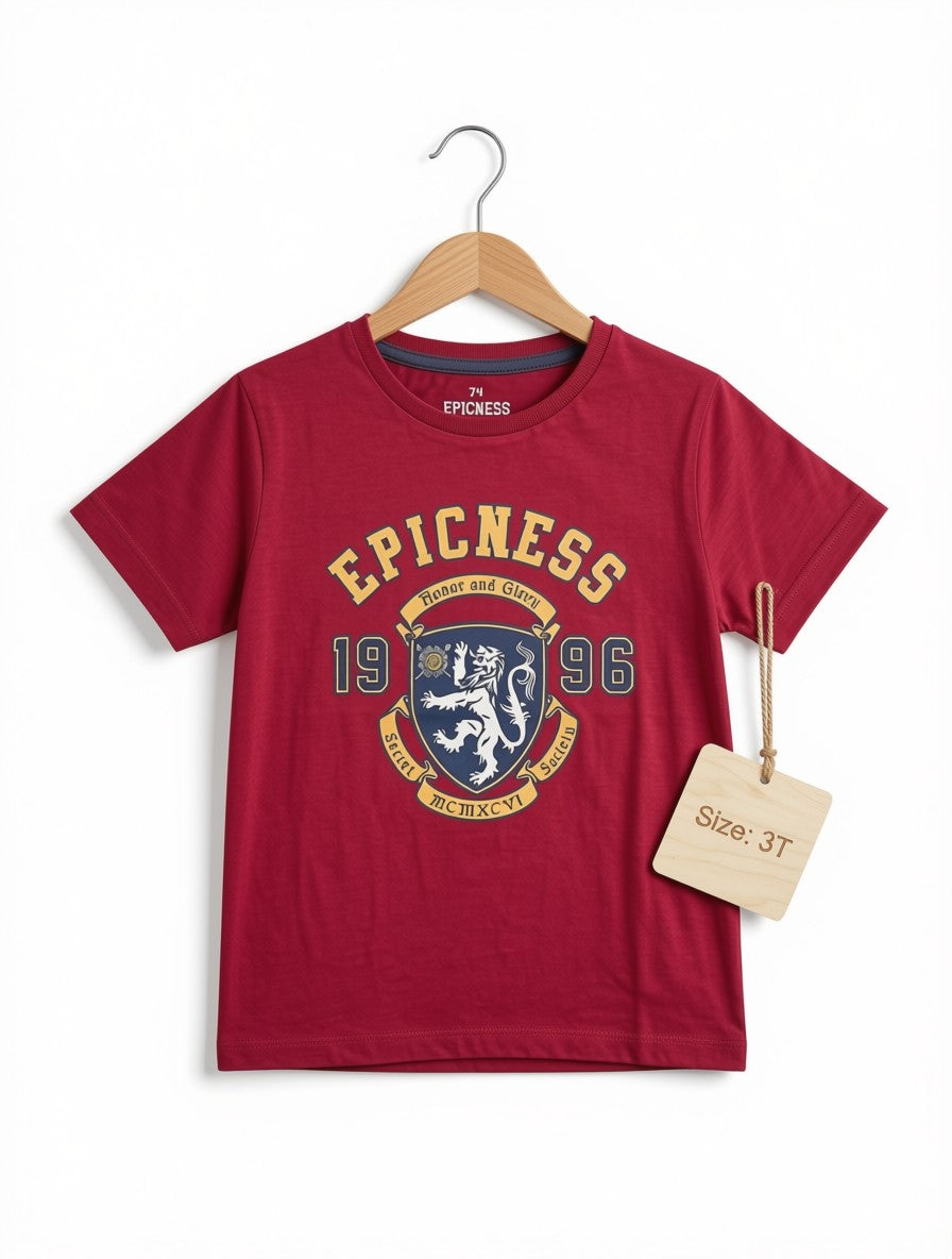 Preloved Epicness Kids "Secret Society" Crest T-Shirt – Maroon (Size 3T)