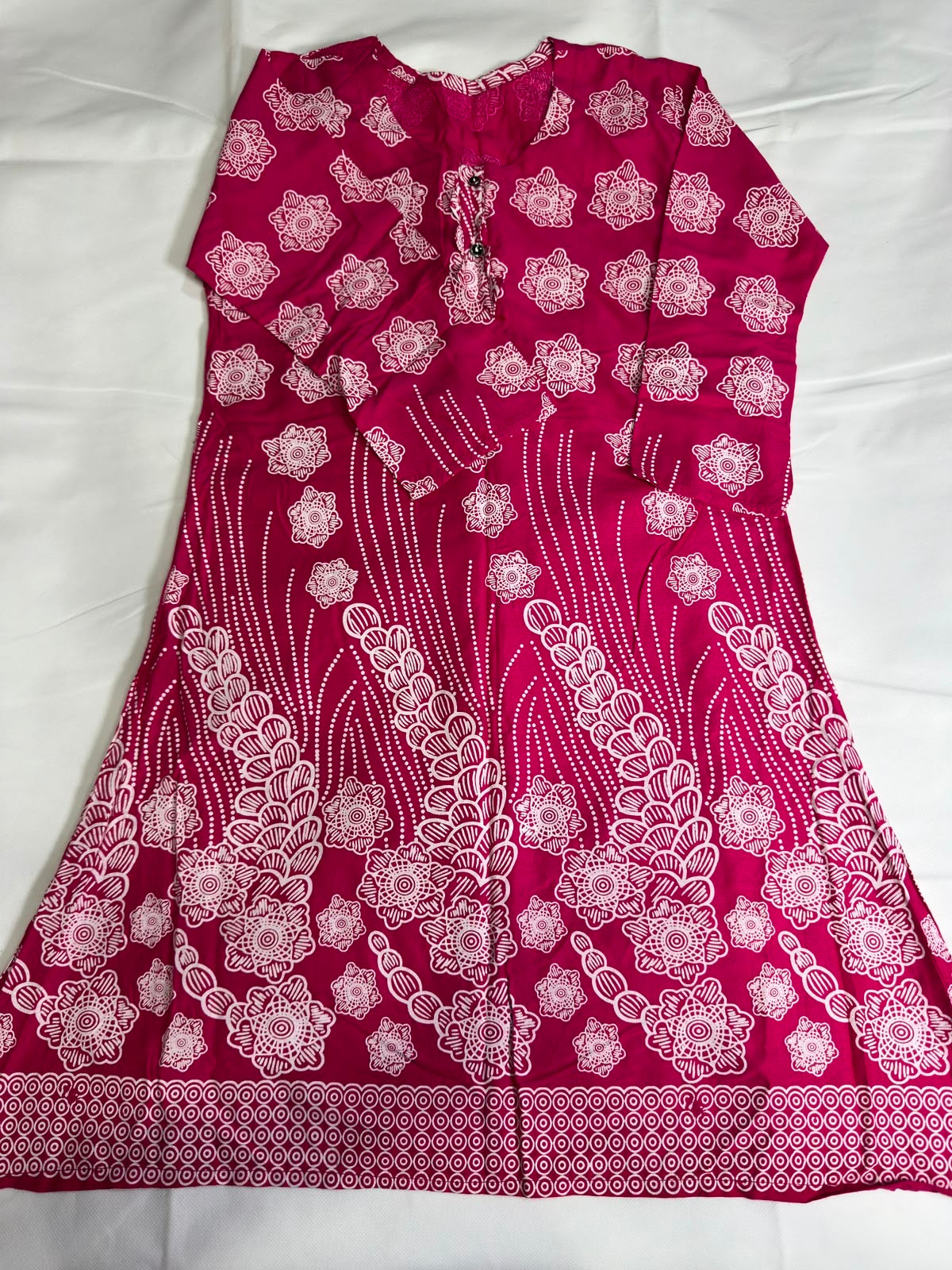Preloved Women's Magenta Pink Printed Cotton Kurti / Long Shirt