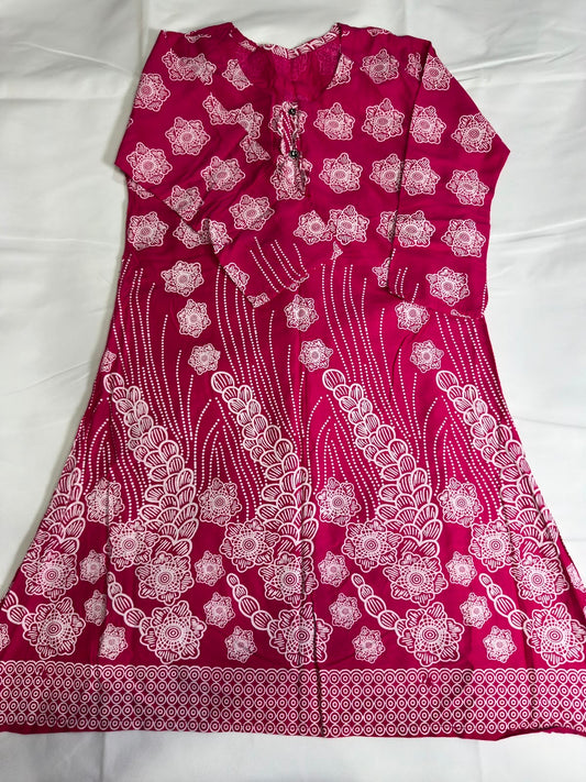 Preloved Women's Magenta Pink Printed Cotton Kurti / Long Shirt