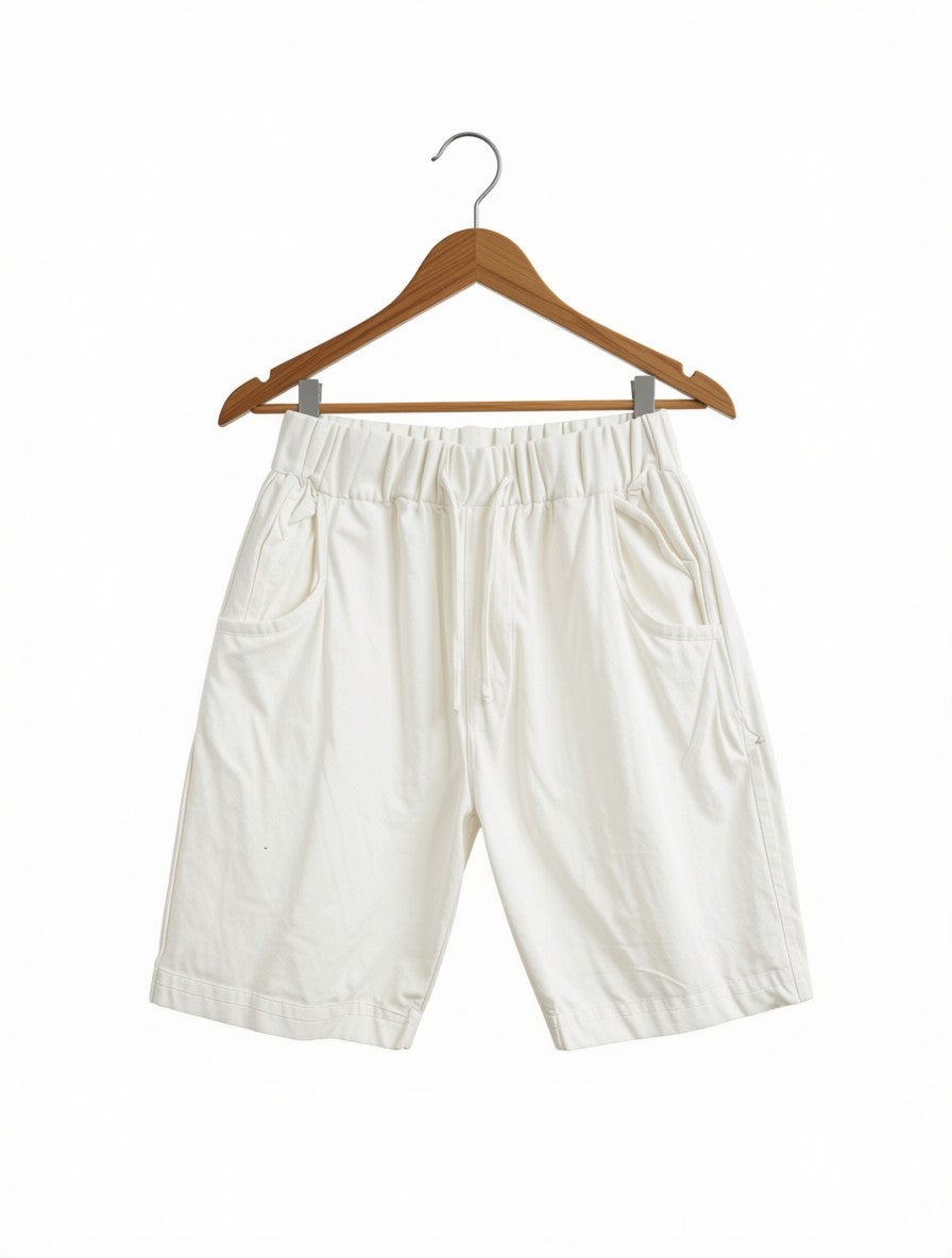 Boys Preloved Off-White Casual Comfort Knit Shorts (Size 7-8 Years)