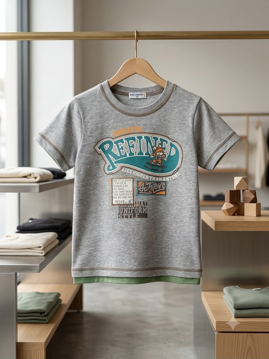 Preloved Blue Country Kids "Refined" Skater Graphic T-Shirt – Grey & Green Layered Look