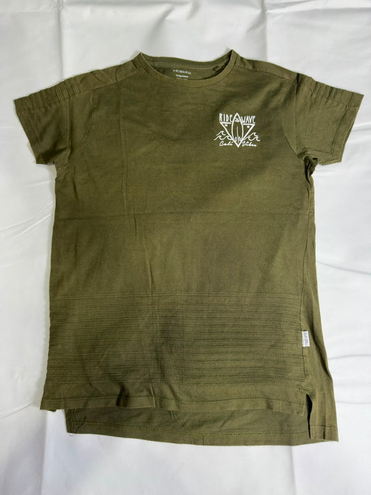 Preloved Primark Olive Green "Ride The Wave" Biker Stitch Longline T-Shirt