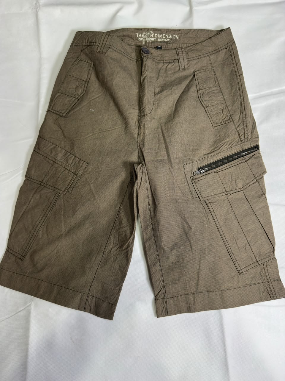 Preloved Olive Brown Multi-Pocket Zipper Utility Cargo Shorts