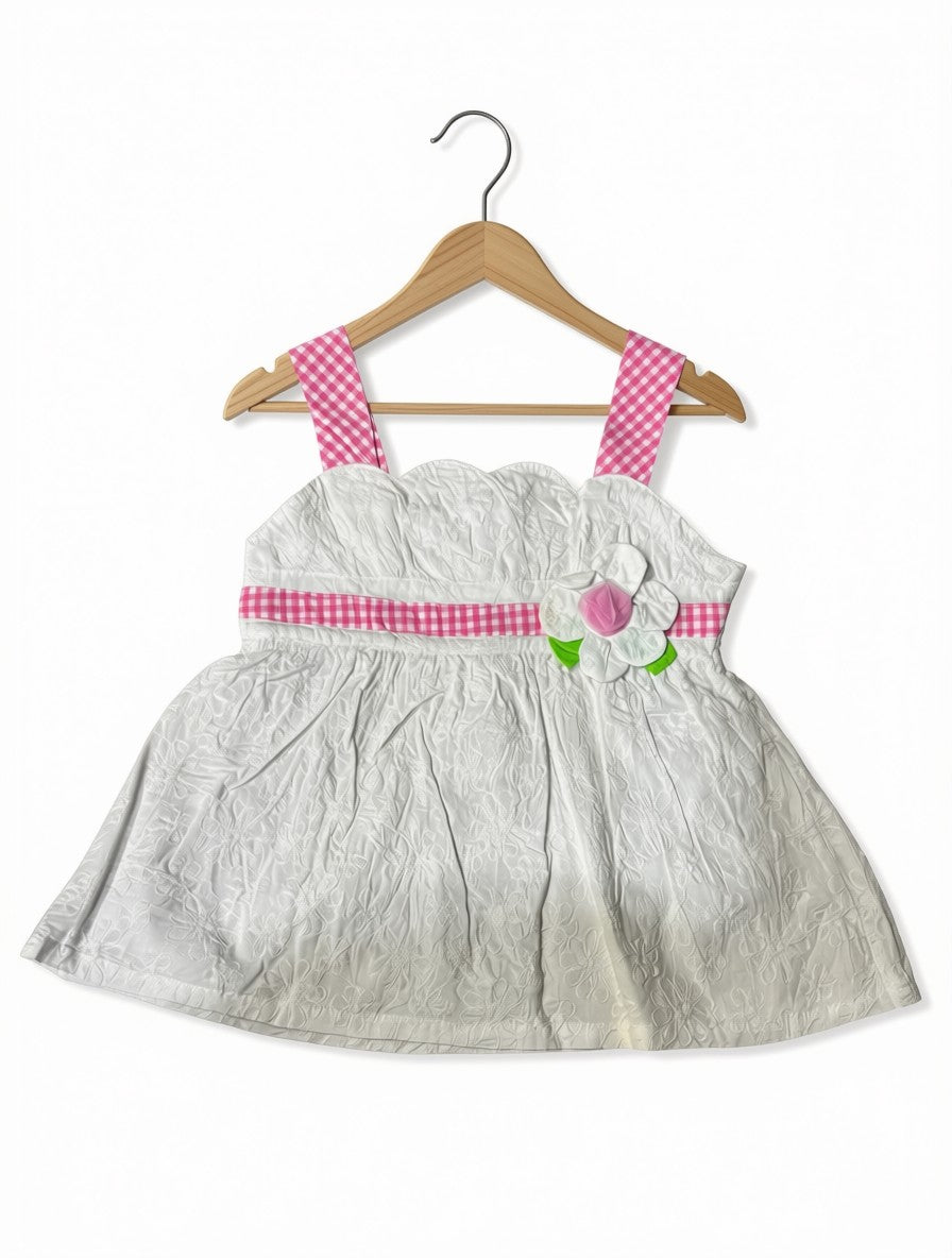 Girls Preloved Pink Gingham Strap Floral Frock (Size 2-3Y)