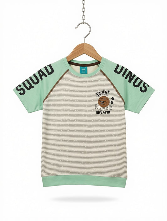 Preloved Kids "Dinos Squad" Raglan Striped T-Shirt – Mint Green (Ages 5-6)