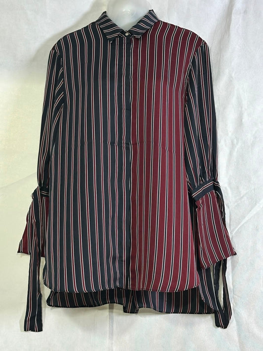 Preloved River Island Navy & Burgundy Split Striped Tie-Cuff Button-Down Shirt