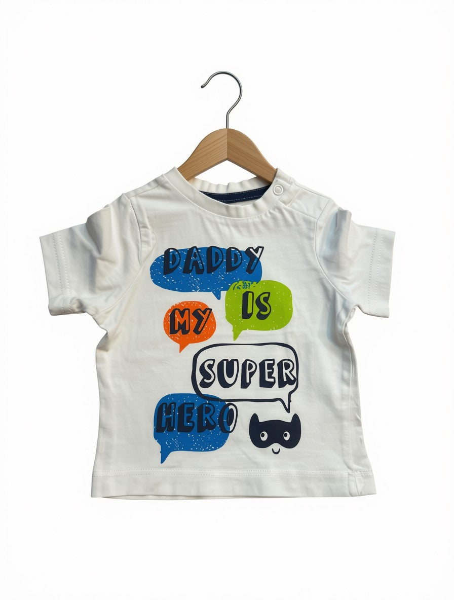 Boys' Preloved White Superhero Graphic Tee (Size 12-18M)