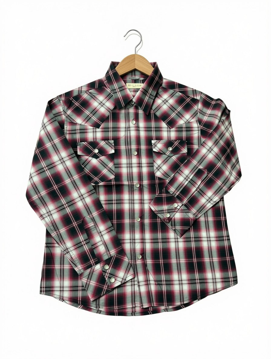 Boys Preloved Maroon Western Plaid Shirt (Size 5-6Y)