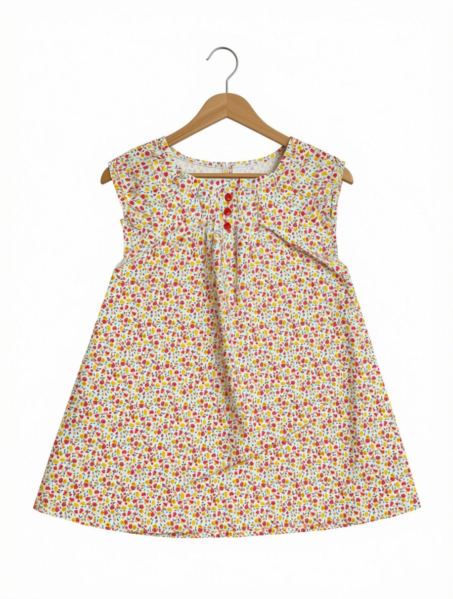 Preloved Kids Ditsy Floral Cap-Sleeve Dress – Bright Multi-Color Print (Size 5-6 Years)
