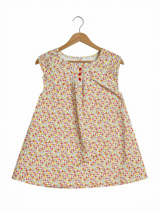 Preloved Kids Ditsy Floral Cap-Sleeve Dress – Bright Multi-Color Print (Size 5-6 Years)
